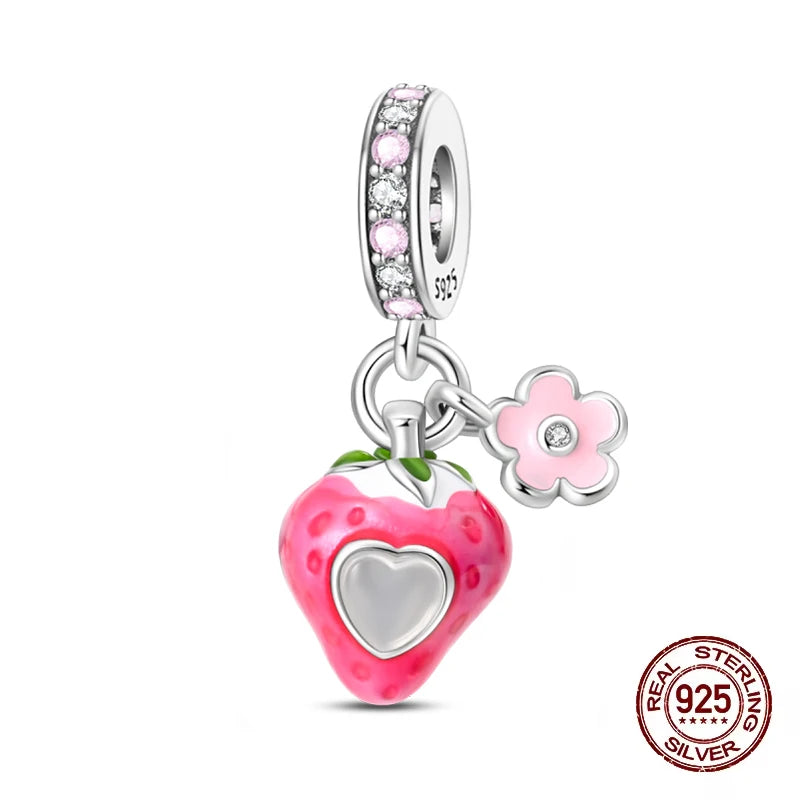 925 Silver Change Color Strawberry Cherry Avocado Fruit Series Charms Beads For 925 Original Bracelets DIY Birthday Jewelry Gift