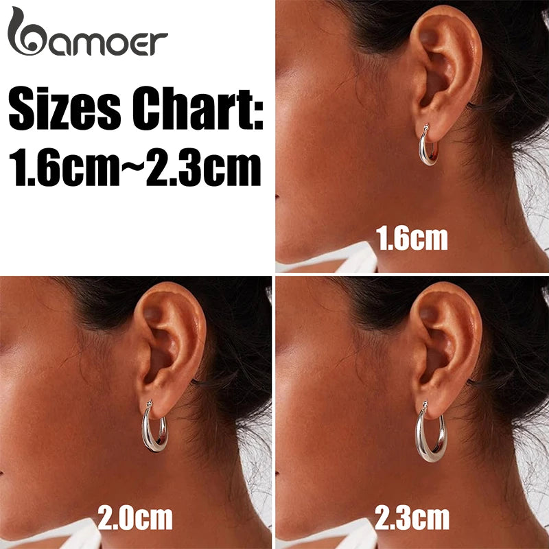 BAMOER White Gold Plated Hoop Earrings Chunky Earring with 925 Sterling Silver Ear Buckles Punk Women Hypoallergenic Ear Jewelry