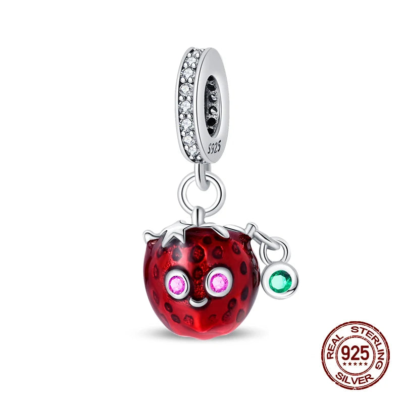 925 Silver Change Color Strawberry Cherry Avocado Fruit Series Charms Beads For 925 Original Bracelets DIY Birthday Jewelry Gift