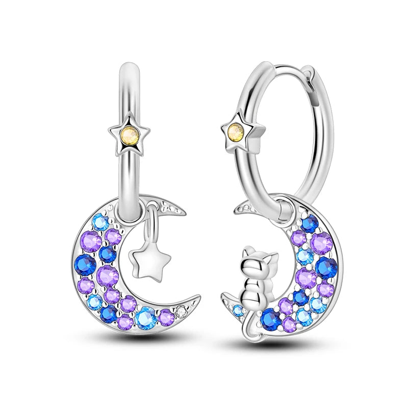 New Earring For Women 925 Silver Sparkling Butterfly Bear Pink Heart Princess Double Hoop Earrings Luxury Party Jewelry