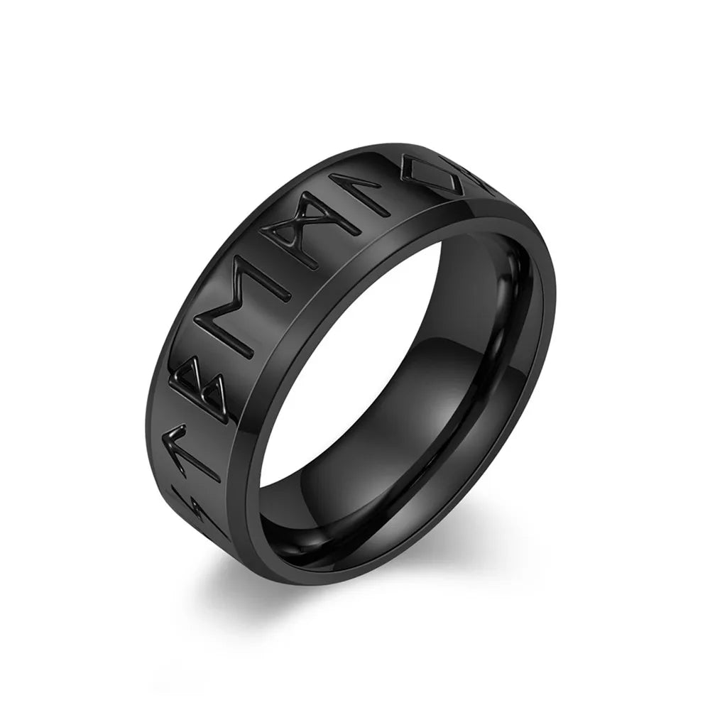 MKENDN Simple Vintage Oxidized Black Viking Style Norse Runes Amulet Rings For Men Women Stainless Steel Finger Jewelry Gifts - Madeinsea©