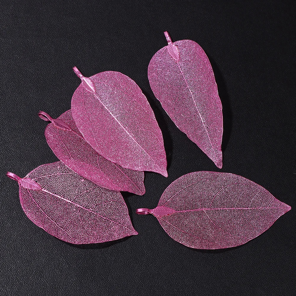Pendentif en métal avec de véritables feuilles naturelles multicolores, idéal pour la création de bijoux (boucles d'oreilles, colliers, etc.) - Lot de 5