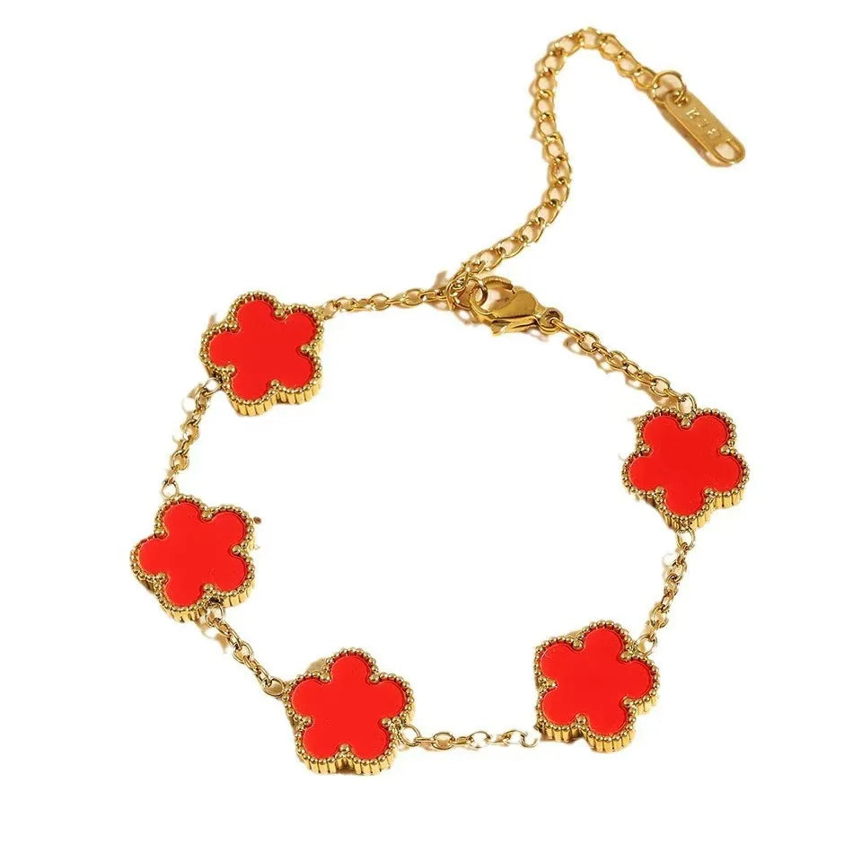 Fashionable Simple Five-leaf Clover Design Jewelry Bracelet Stainless Steel 18k PVD Gold-plated Waterproof Mother's Day Bracelet