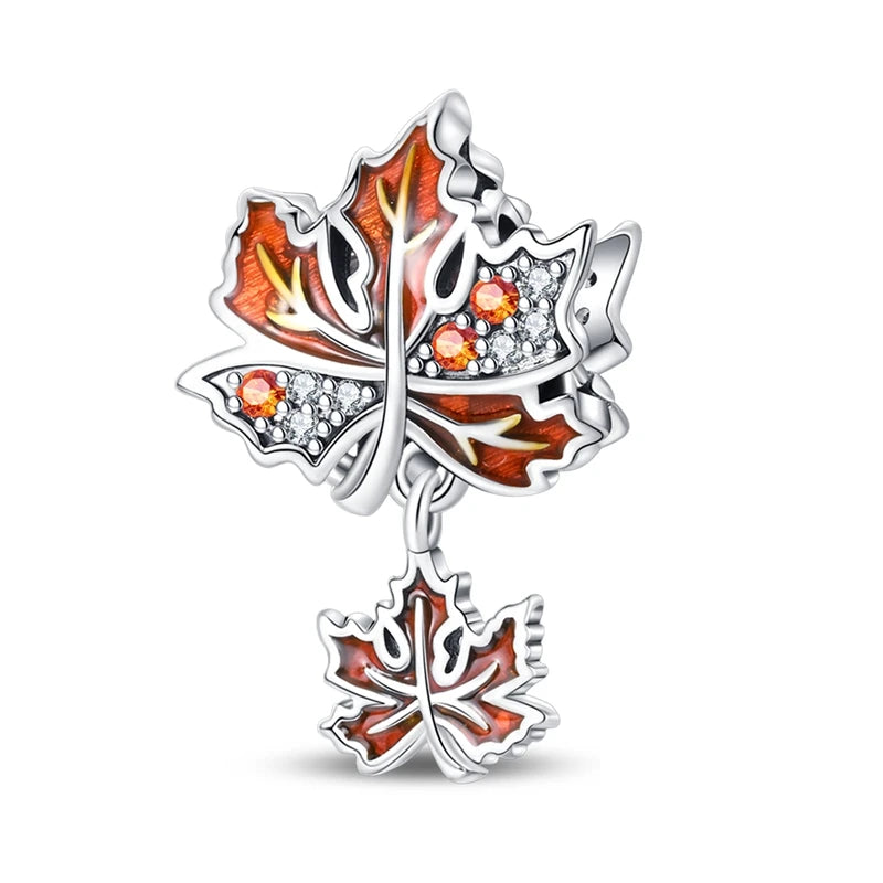 New 925 Sterling Silver Charm Beads Pendant Pumpkin Maple Leaf Autumn Series Charms Fit Original Bracelets Fine Jewelry
