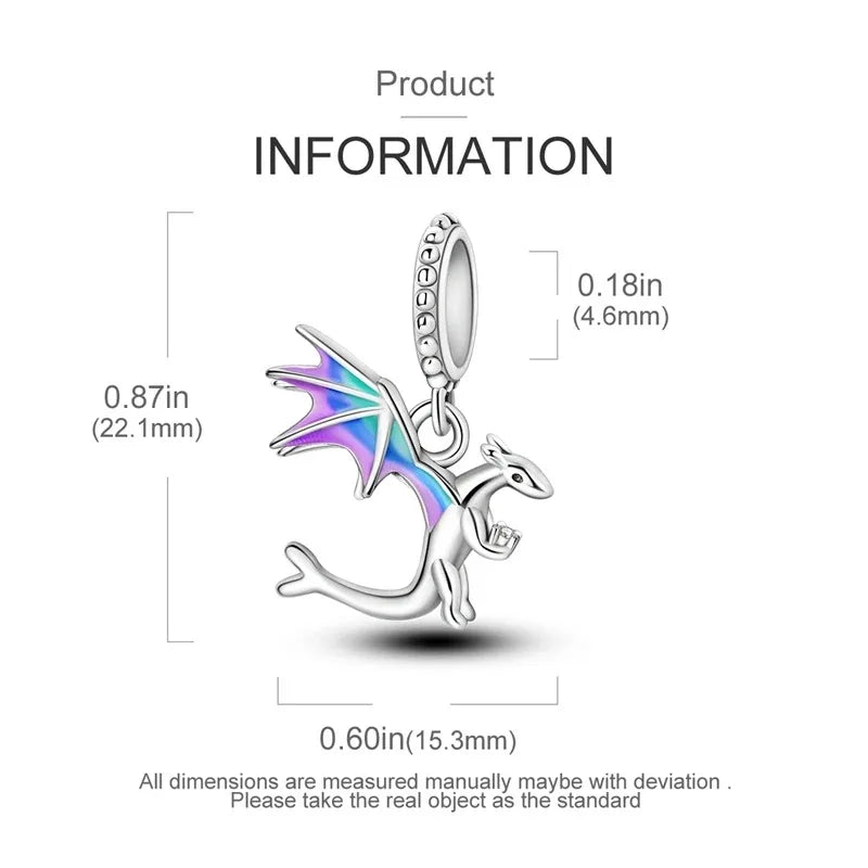 925 Sterling Silver Jurassic T-Rex Flying Dragon Charm Pendant Beads Fit 925 Original Bracelet for Women Jewelry Making