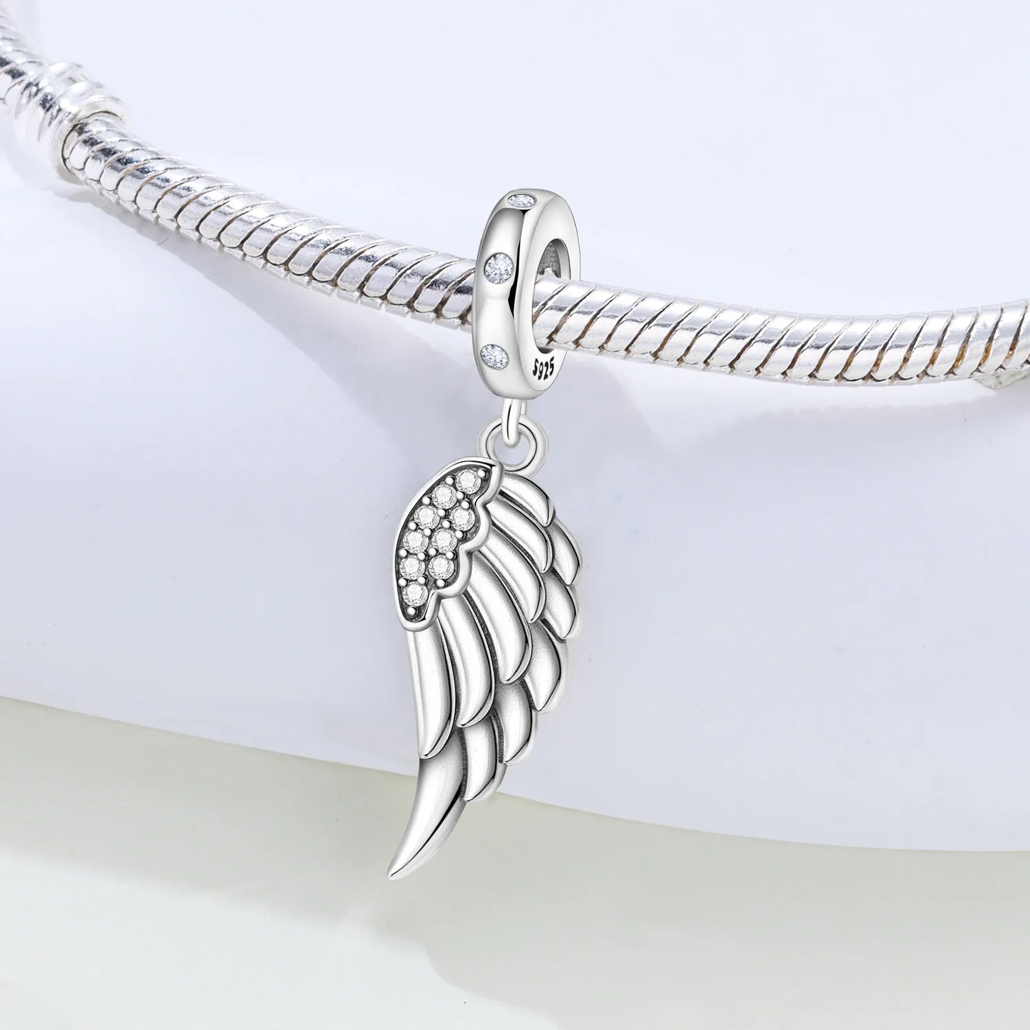 PANPOKI 925 Sterling Silver Sparkling Wings Lucky Symbol Pendants Bracelet Charms Fit Women Jewelry Party Beads DIY Trendy Gift