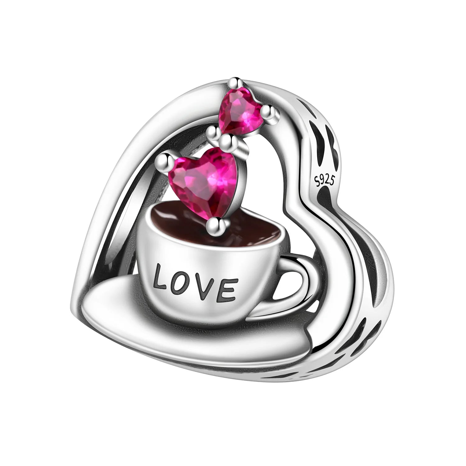 S925 Sterling Silver Heart Zircon Chocolate Coffee Pendant Charms Beads Fit Womans Bracelets Necklace DIY Party Gifts Jewelry