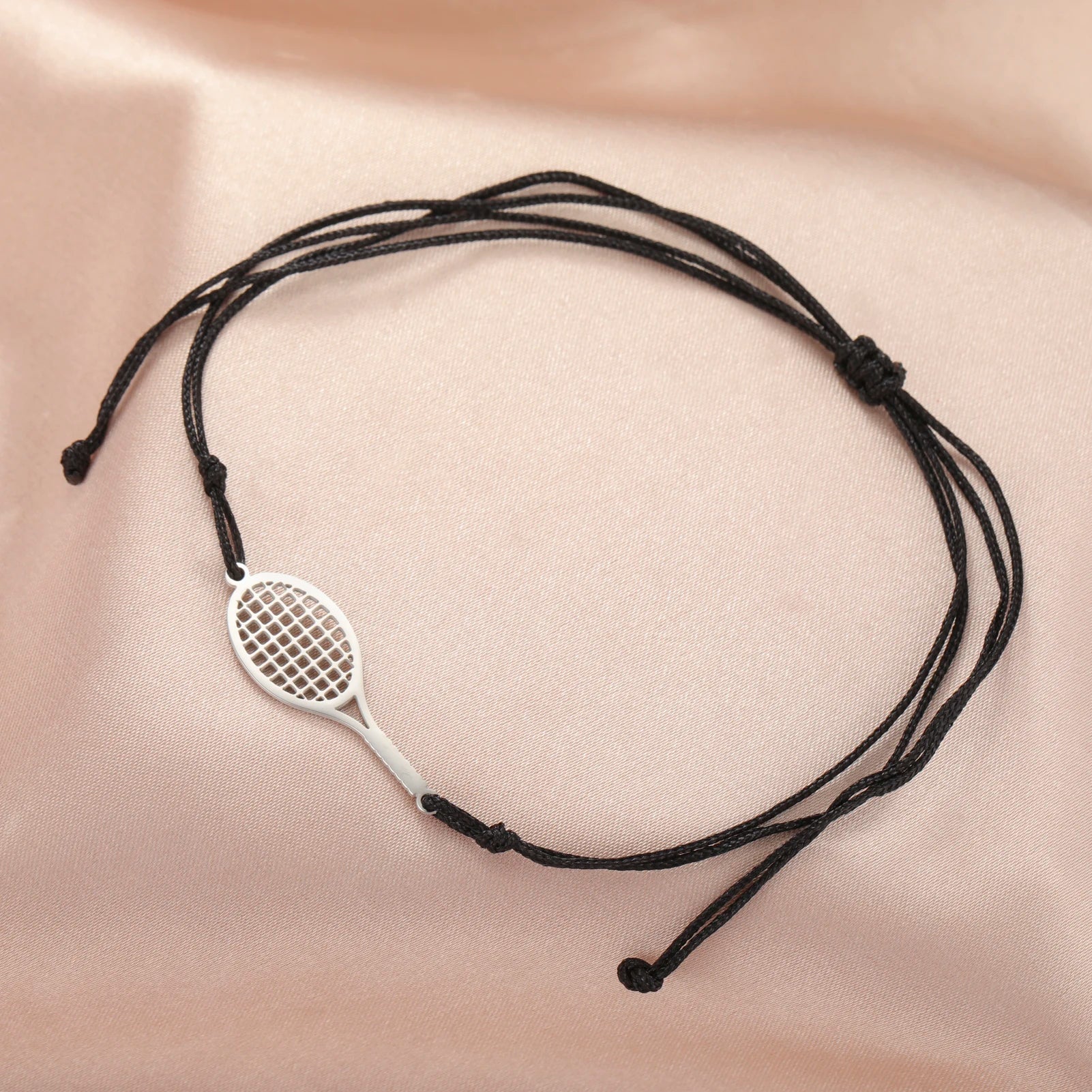 Dreamtimes Tennis Badminton Racket Bracelets Hand Braided Lucky Black Red Rope Sport Stainless Steel Pendant Charm Jewelry Gift