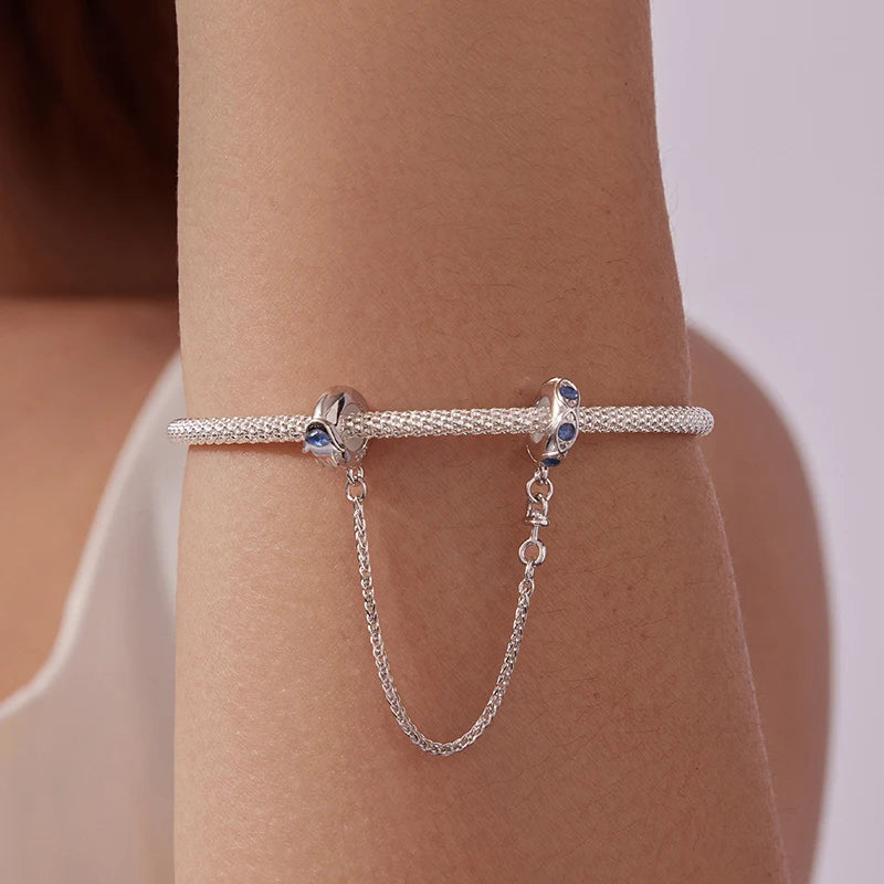 WOSTU Original 925 Sterling Silver Pink Bow Heart SnowFlake Safety Chain Turtle Spacer bead Fit Bracelet Jewelry Making DIY Gift