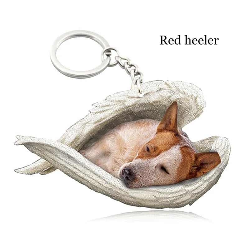 100 Style Cut Dog Sleeping Angel Pendant Bag Keychain Car Keychain Keyring Animal Pet Jewelry Boyfriend Girls Gift Accessories