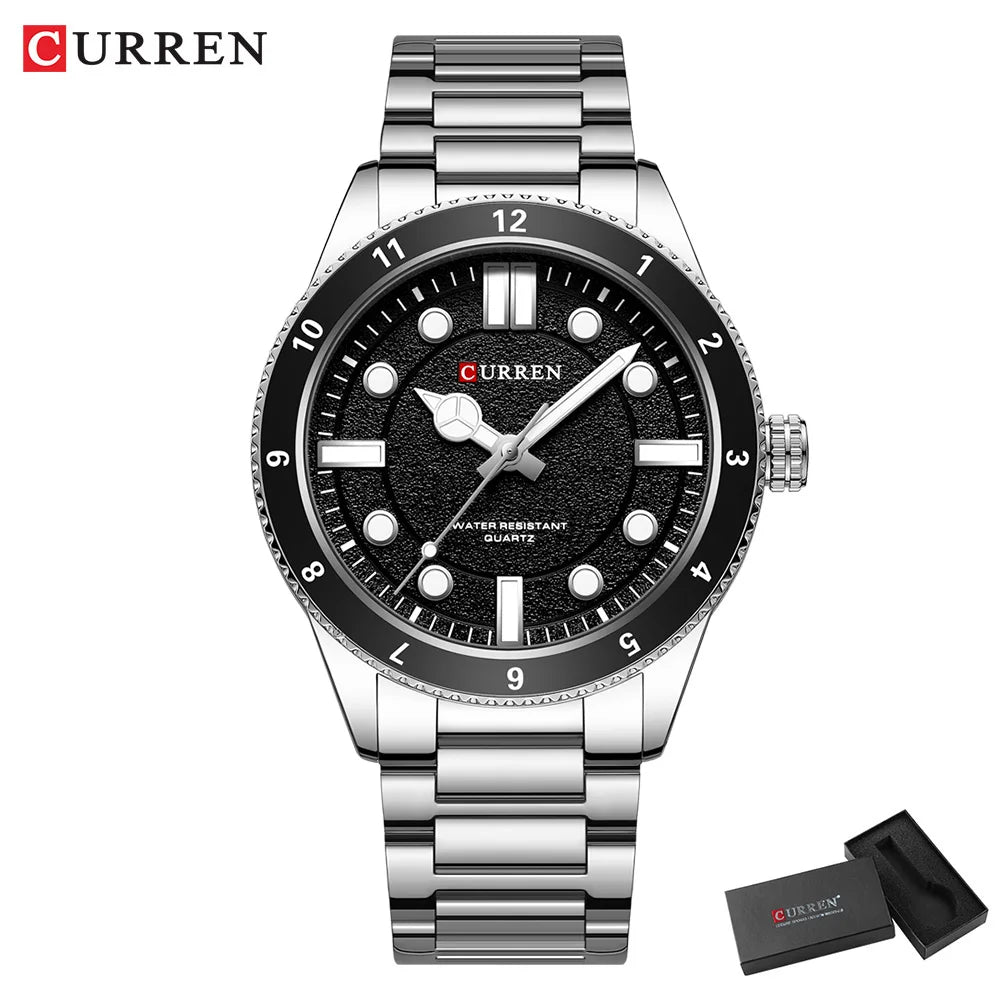 CURREN Casual Simple Quartz Watch with Stainless Steel Band Fashion Men's Clock Waterproof Luminous Wristwatches