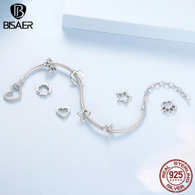 BISAER 925 Sterling Silver Heart Charm Bead Star Celtic Symbol Pendant For Women DIY Bracelet & Necklace Fine Jewelry Gift