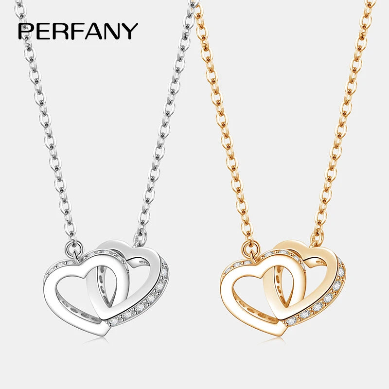 PERFANY All Moissanite Necklace for Women S925 Pure Silver Double Heart Design Laboratory Diamond Pendant Fashion Luxury Jewelry - Madeinsea©