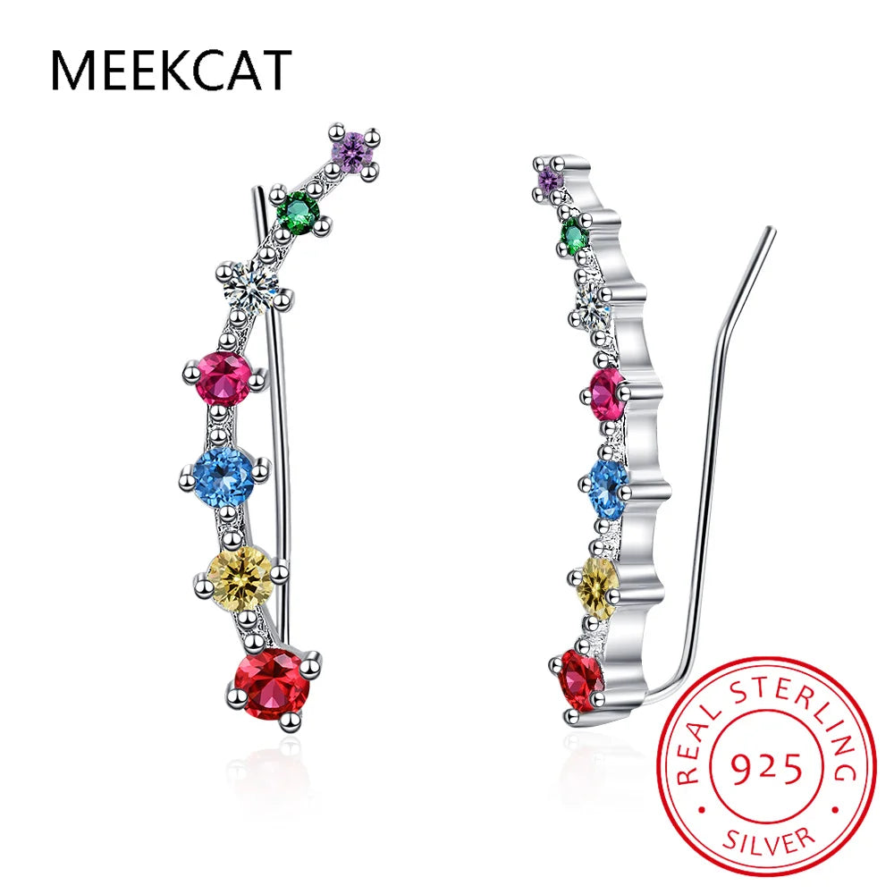 Moissanite Earring Long Line Ear Climber Stud Earrings For Women 925 Sterling Silver Ear Crawlers Studs Piercing Jewelry