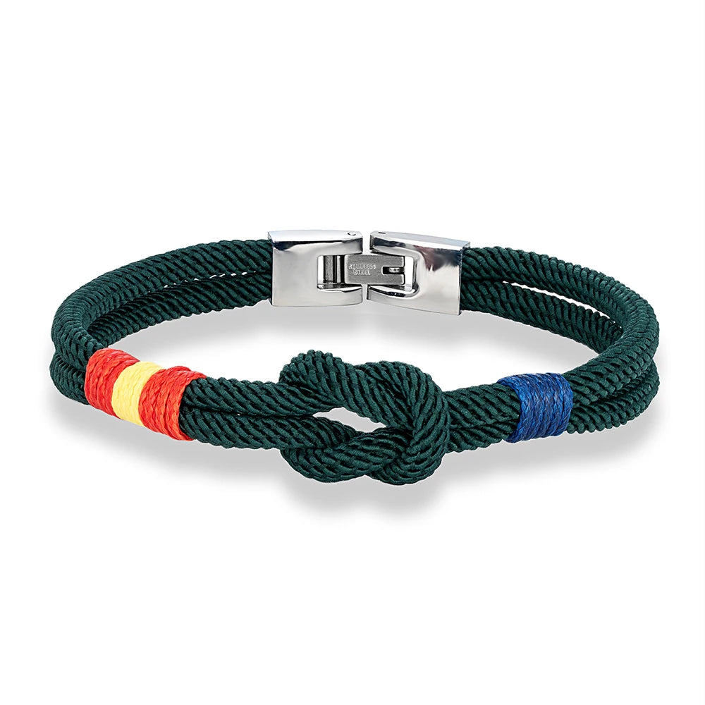 MKENDN Fashion Men Women Spain Flag Double Strand Nautical Rope Bracelet Stainless Steel Buckle Lucky Patriotic Couple Gifts