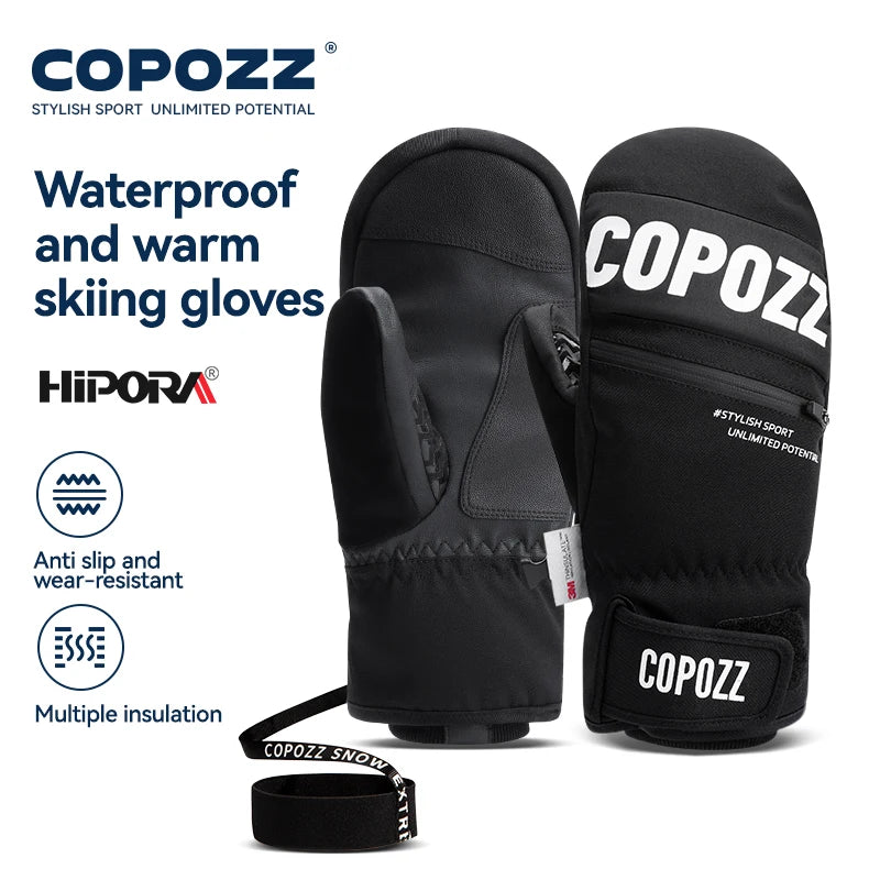 COPOZZ Nouvelle mise à niveau épaissir les gants de ski hiver hommes femmes 3M Thinsulate gants de snowboard thermiques mitaines chaudes imperméables gants de ski