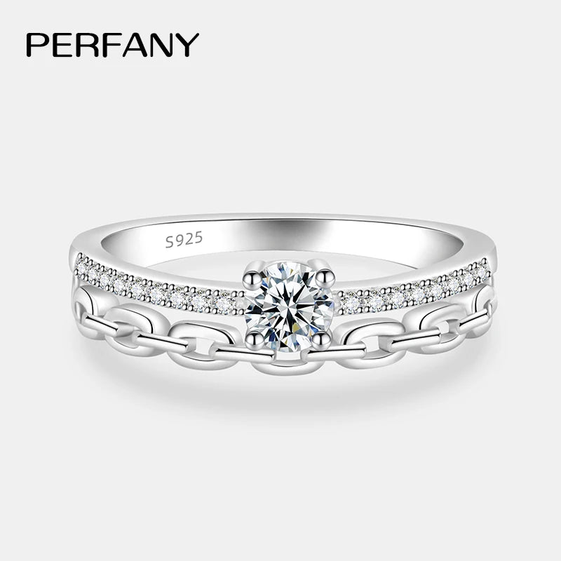 PERFANY 0.39CT All Moissanite Rings Women S925 Pure Silver Chain Double Layer Laboratory Diamond Luxury Party Jewelry