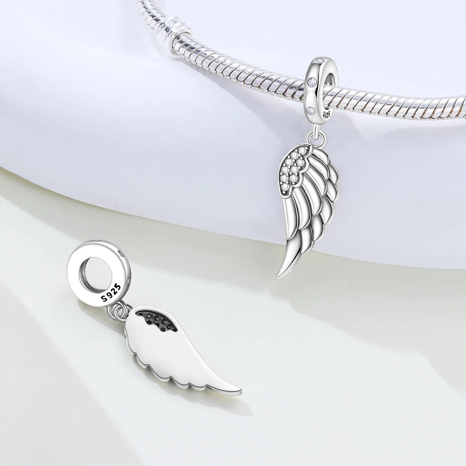 PANPOKI 925 Sterling Silver Sparkling Wings Lucky Symbol Pendants Bracelet Charms Fit Women Jewelry Party Beads DIY Trendy Gift