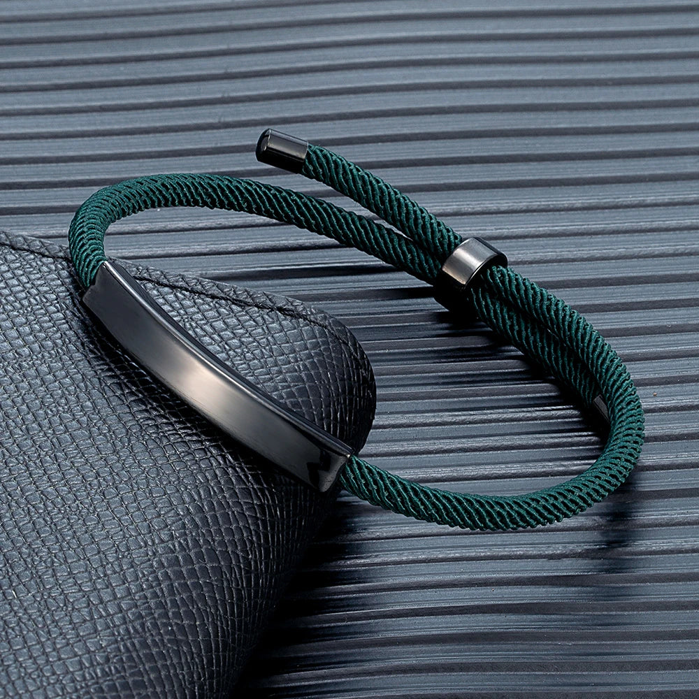 MKENDN Punk Custom Name Engrave Logo Id Bracelets Trendy Stainless Steal Rope Thread Bracelet Men Women Friendship Jewelry Gifts - Madeinsea©