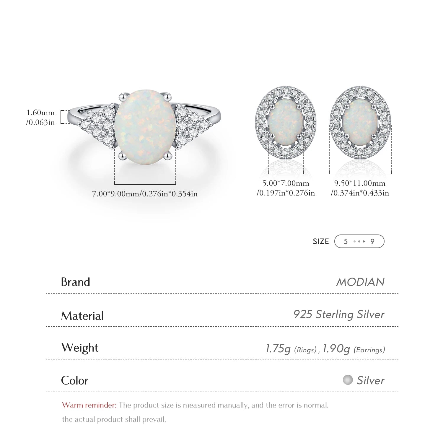 MODIAN 925 Sterling Silver Oval Ear Studs Fashion Elegant Opal Finger Rings For Women Office Fine Jewelry Sets