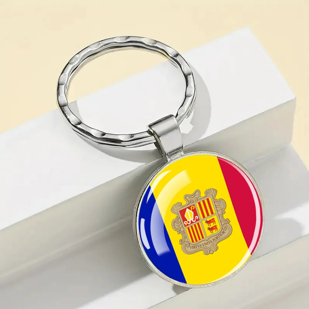 Europe National Flag Keychain Albania Spain Italy France UK Flag Glass Metal Key Chain Bag Pendant Gift for Patriot