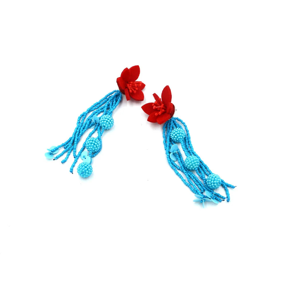 Hot Selling Long Tassel Flower Dangle Earrings for Woman Party