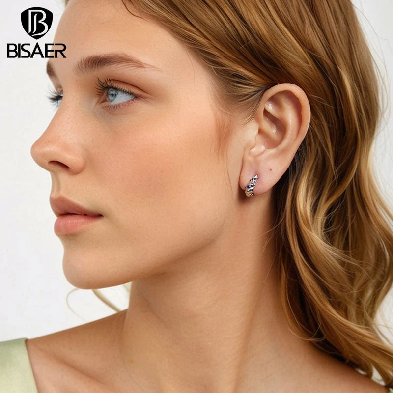 Boucles d'oreilles créoles torsadées en argent sterling 925 BISAER - Boucles d'oreilles à tige en métal hypoallergéniques classiques pour femmes - Bijoux fins de fête