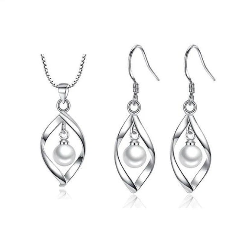 MEEKCAT Schmuckset aus 925er Sterlingsilber mit Zirkonia-Anhänger in Tropfenform – Halskette + Ohrringe – Bijoux für Damen – Weihnachtsgeschenk