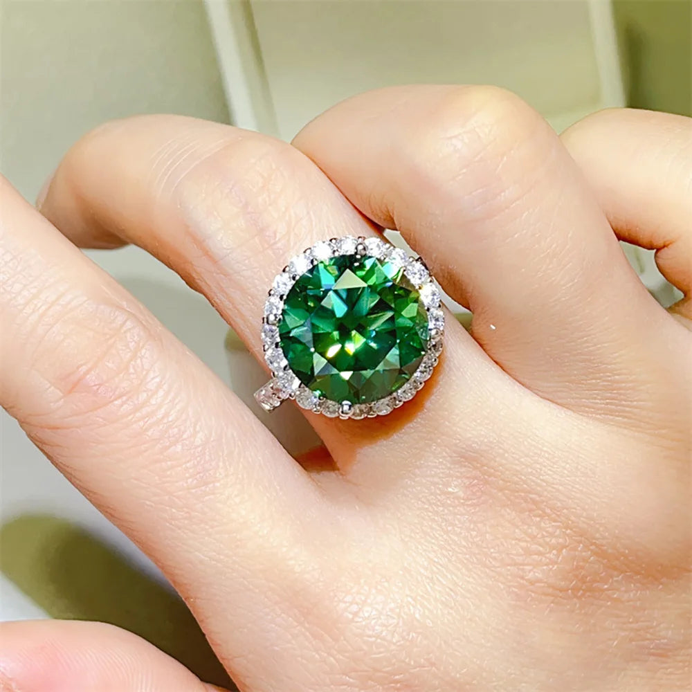 Serenity 10ct Emerald Color Big Moissanite Rings for Women Men Party S925 Sterling Silver Ring Plated 18K Bands Anniversary Gift