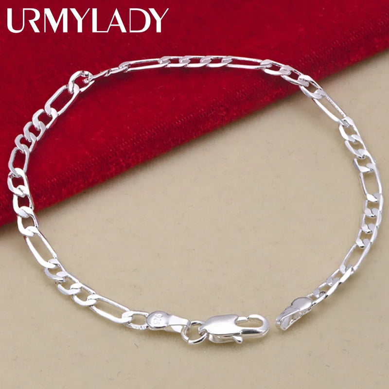 Ensemble de bijoux nobles en argent sterling 925 avec chaîne de 4 mm pour hommes et femmes, bracelet, collier, cadeaux de Noël, breloques, mariage