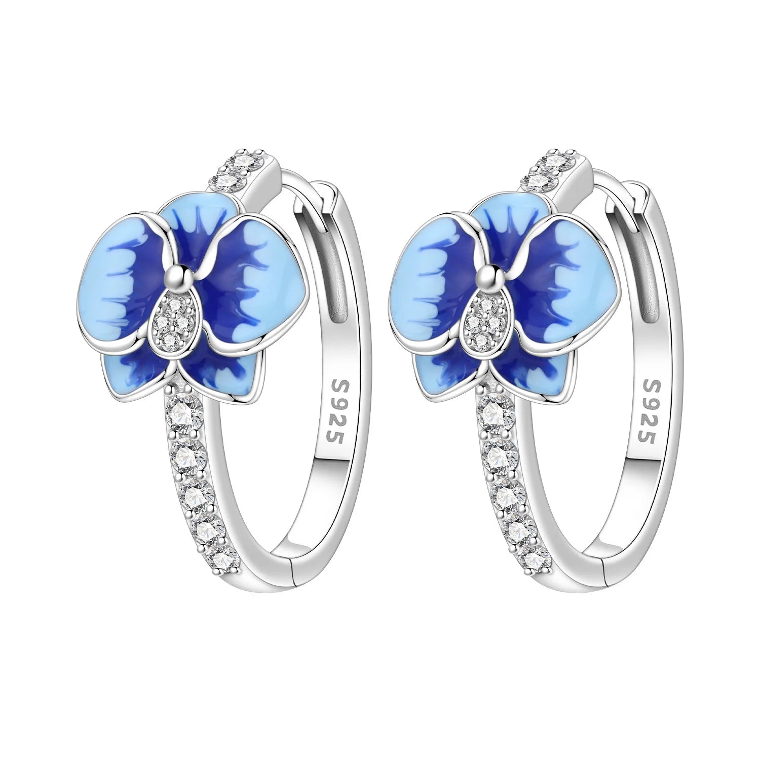 PANPOKI S925 Sterling Silver Blue Flower Earrings Versatile Hoop Earrings For Women Jewelry Original Party Gifts