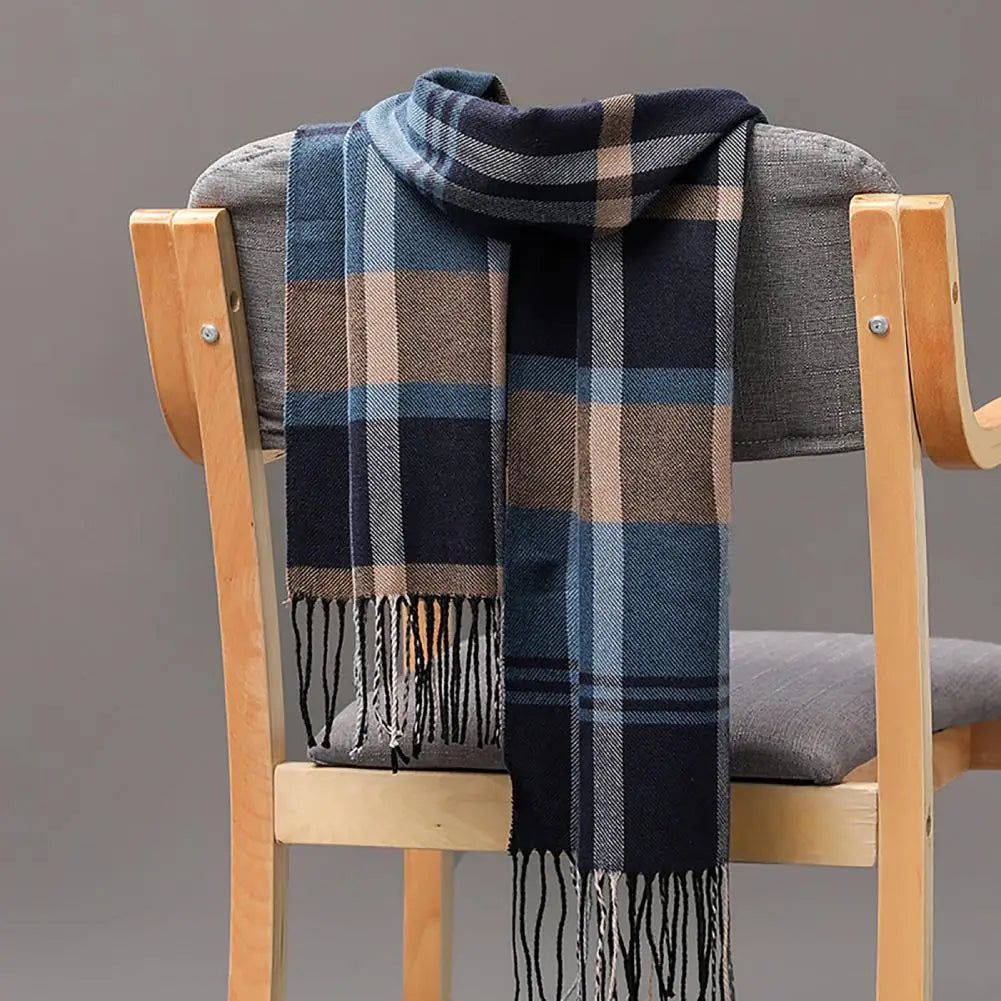 Men's Scarf Winter Warm Cashmere Classic Scarves Plaid Fringed Tassels Business Long Scarf Wraps Camping Hiking Scarf Shawl