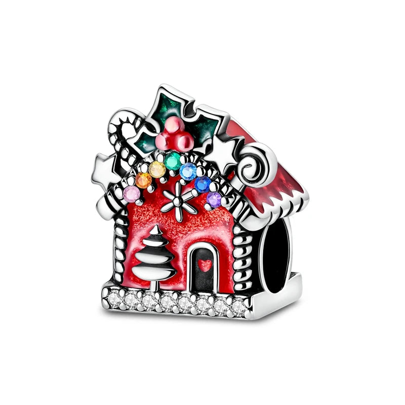 925 Sterling Silver Christmas House Charms Pendants Fit Women Original Bracelet DIY Christmas Gift