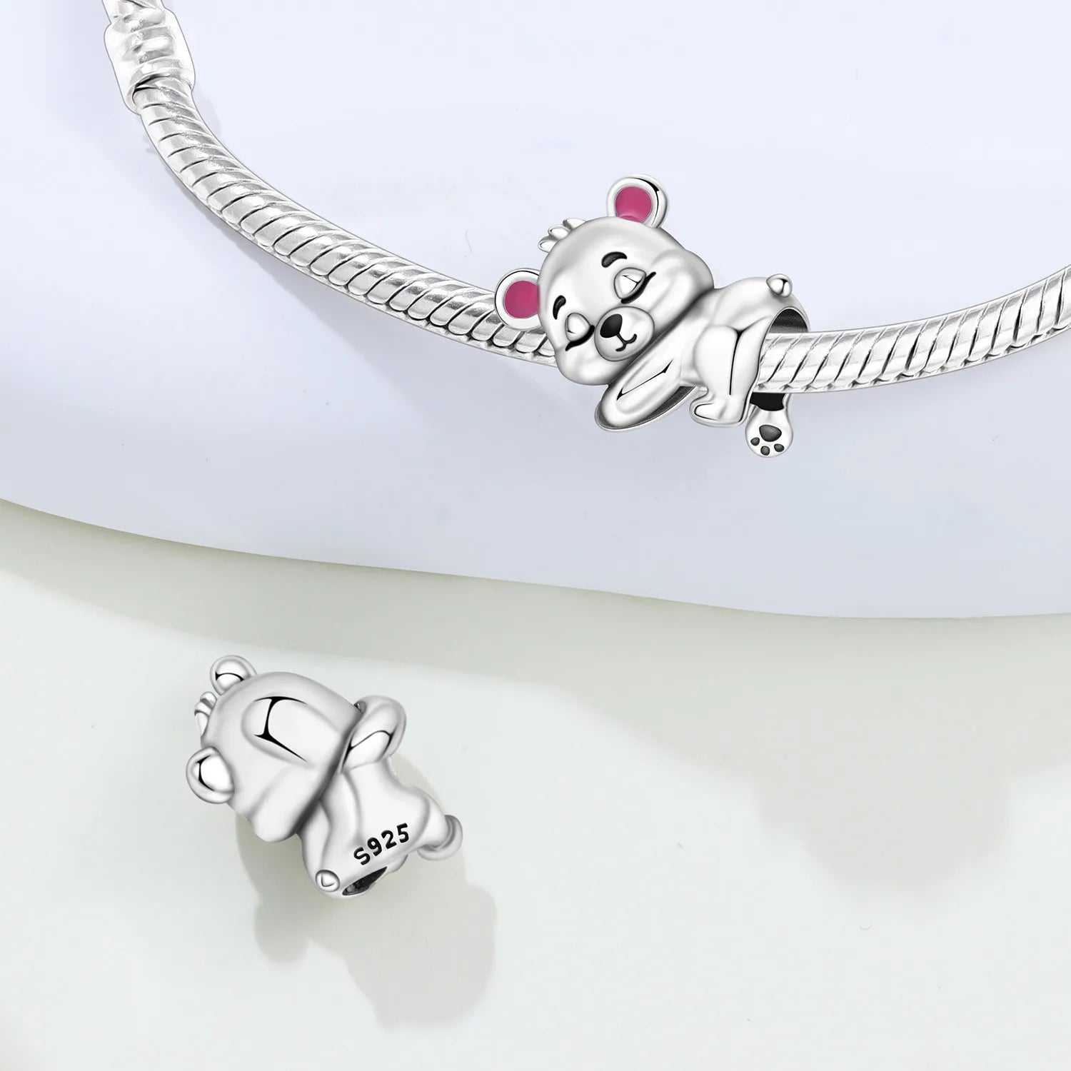 PANPOKI 925 Sterling Silver Sleeping Teddy Bear Animal Beads Original Pendants Bracelet Charm Jewelry Party DIY Trendy Gifts
