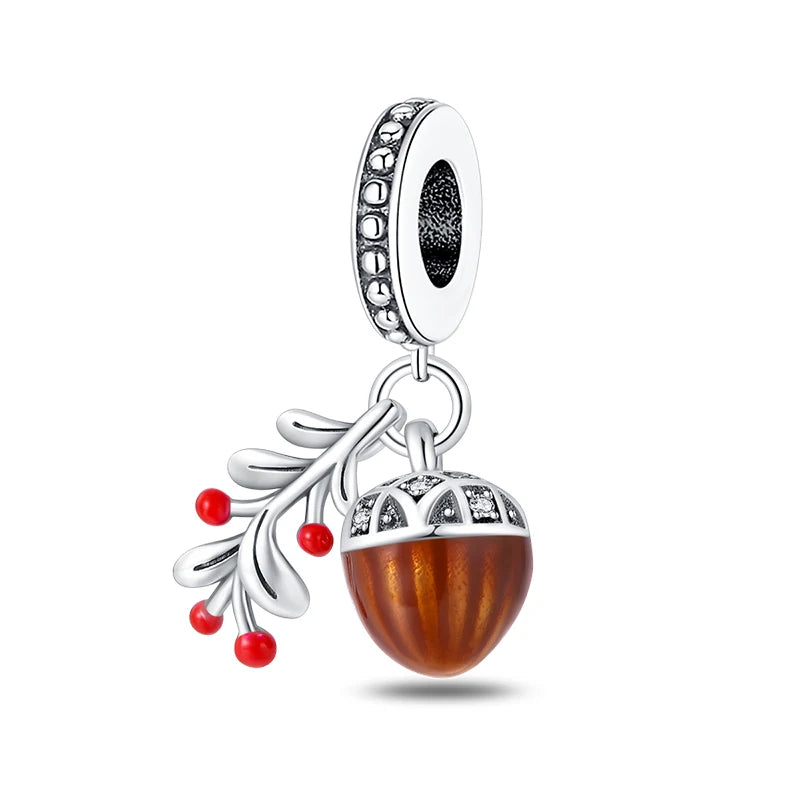 Fashion Autumn 925 Silver-Plated Squirrel Maple Leaf Pumpkin Yellow Charms Beads Fit 3mm 925 Original Bracelets DIY Jewelry