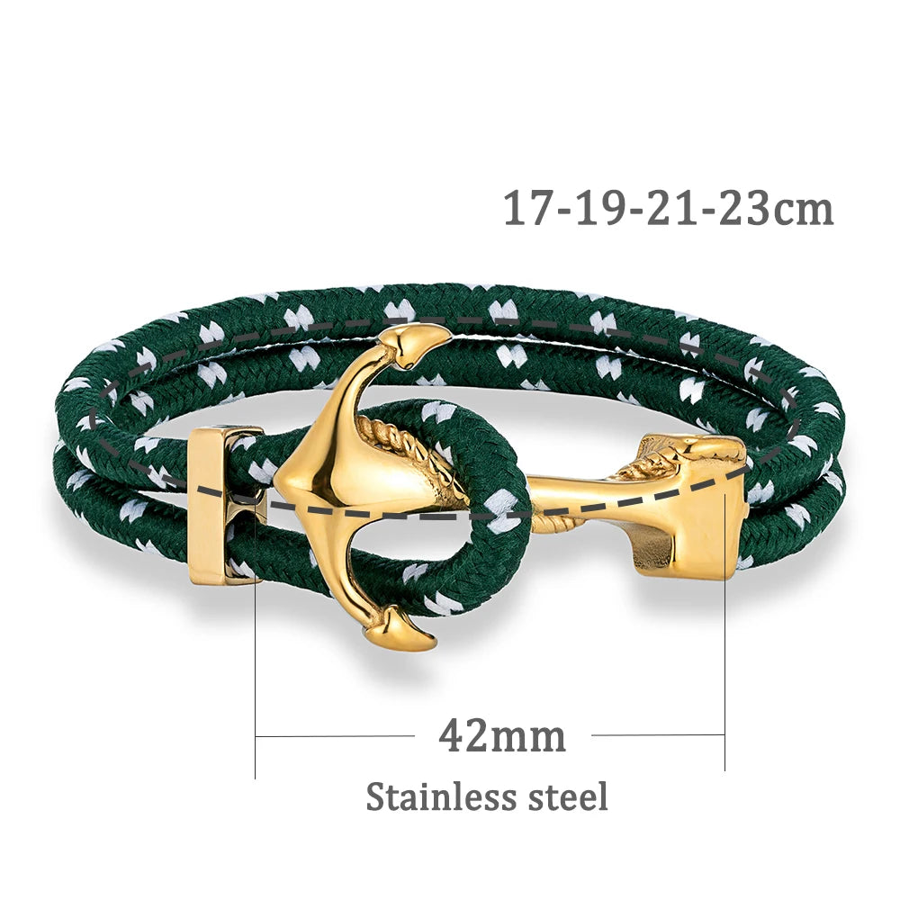 MKENDN Anker-Armbänder Herren Doppelsträngiges nautisches Surfer-Armband aus wasserdichtem Nylonseil Damen vergoldetes 316L Sport-Schließe