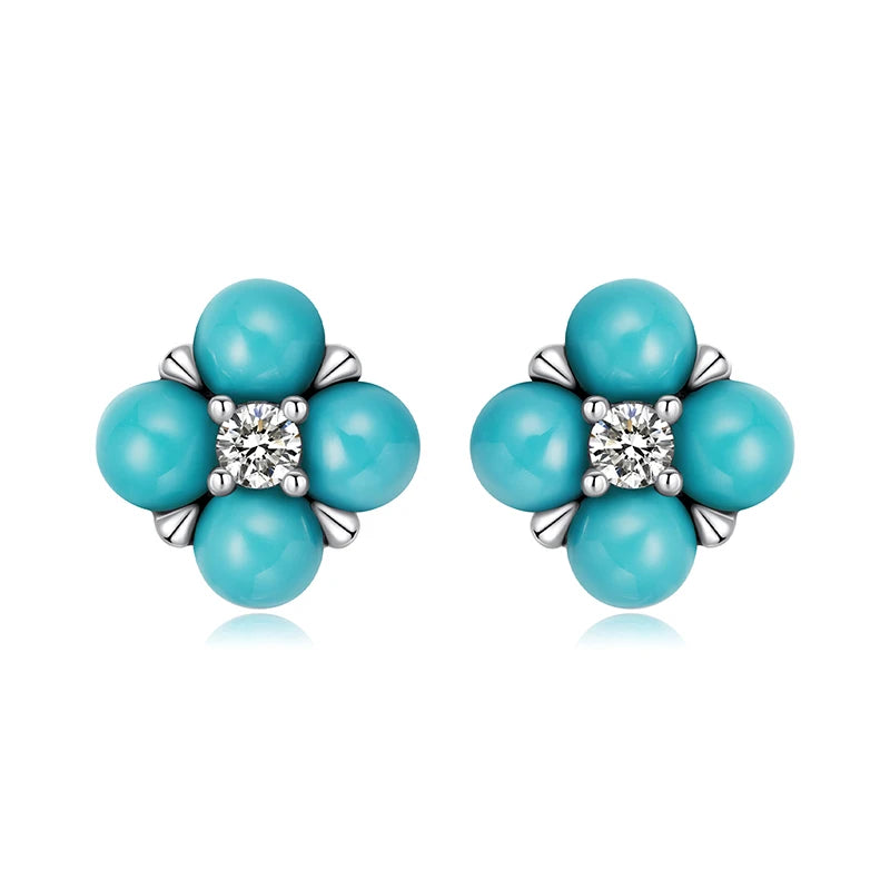 BAMOER Ohrstecker aus 925er Sterlingsilber mit türkisfarbenem Kleeblattmotiv, weißgoldplattierte Piercing-Ohrringe mit grünem Zirkonia – das perfekte Geschenk für elegante Frauen