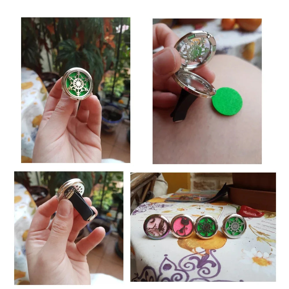 New Aromatherapy Car Perfume Diffuser Stainless Steel 30mm Magnetic Aroma Diffuser Locket Car Air Freshener Vent Clip + 1pcs Pad