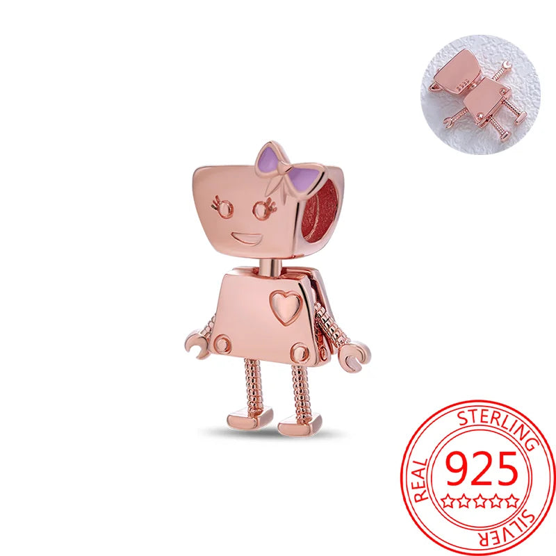 925 Sterling Silver Real Rose Gold Pink Octopus Summer Turtle Heart Dangle Charm Fit Original Bracelet Necklaces Bracelet Girl