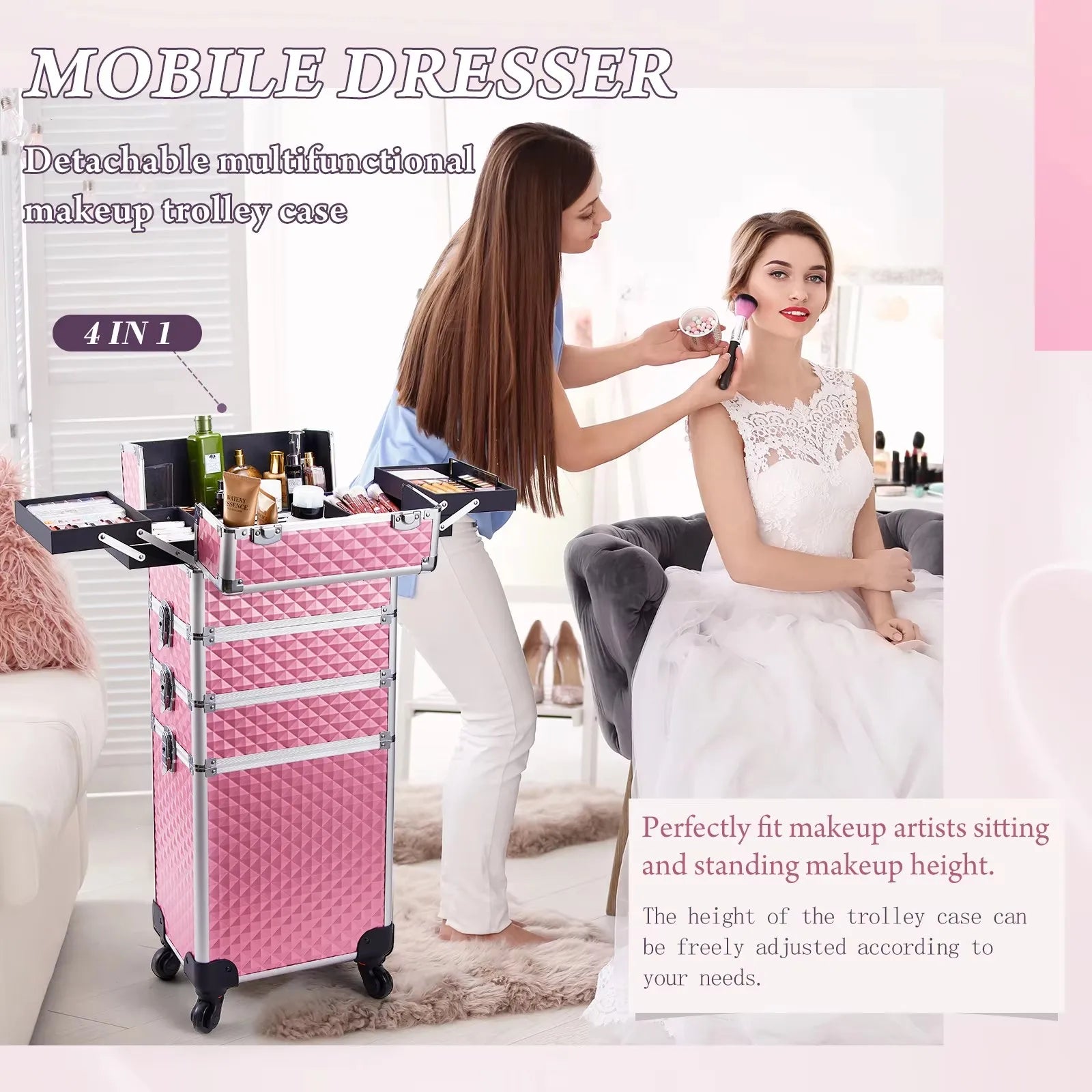Makeup Trolley Case Detachable 4 in 1 Alloy Train Briefcase for Nail Manicure on Wheels Lock Salon Large Capacity Storage Case - Madeinsea©