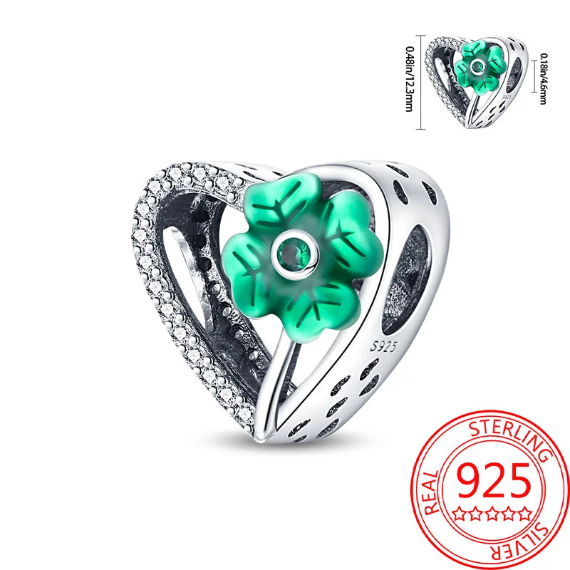 925 Sterling Silver Charm Green Monstera Leaves Charm Fit Bracelet Original Charm Bead for Women Jewelry DIY Making Fine Gift