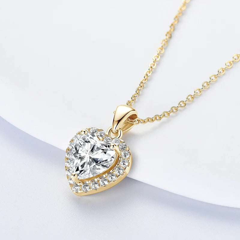 OXTAO 2.0ct Heart Moissanite Pendant Necklace Adjustable 925 Sterling Silver Trend Luxury Clavicle Chain Necklace Jewelry