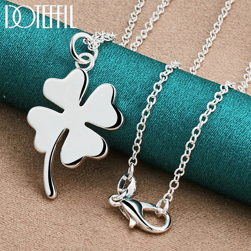 DOTEFFIL 925 Sterling Silver Four-Leaf Clover Pendant Necklace 16-30 Inch Chain For Woman Fashion Wedding Charm Jewelry - Madeinsea©
