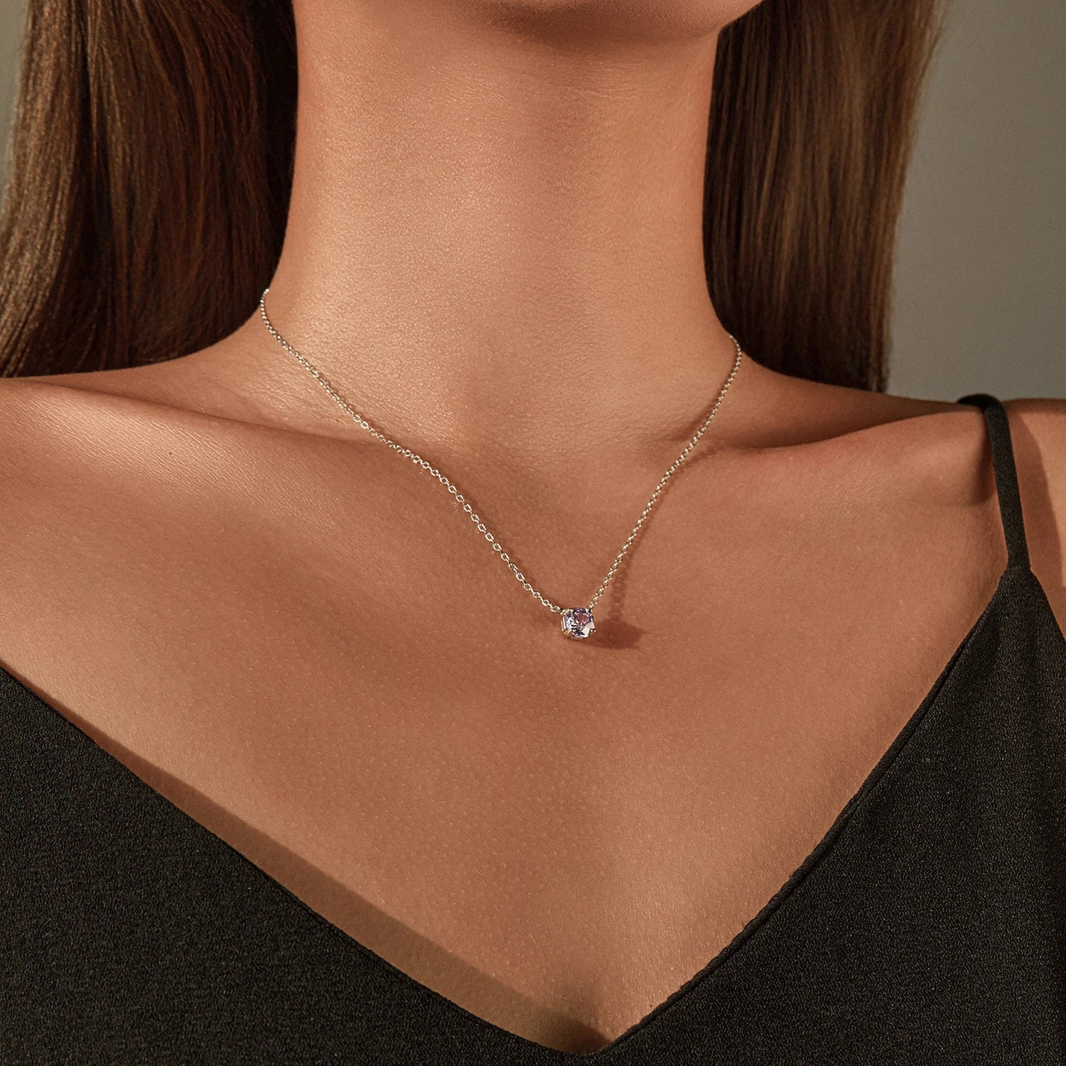 MODIAN Original Design Necklace 925 Sterling Silver Lavender Color Rose Cut CZ Pendant Necklace For Women Fine Jewelry