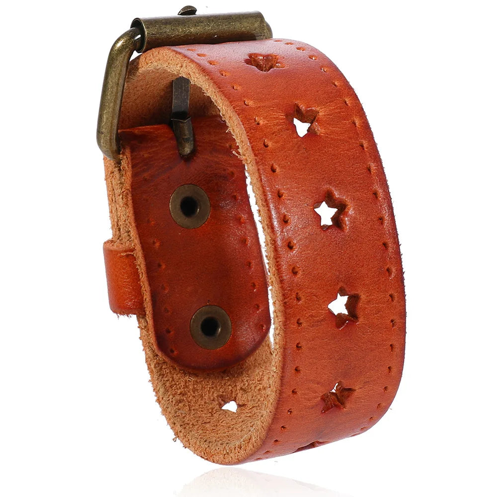 Bracelet MKENDN vintage en cuir véritable pour homme et femme, bracelet de montre à motif étoile, bijou de couple, cadeau