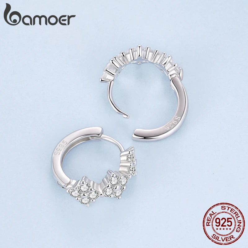 BAMOER 925 Sterling Silber Vierblättrige Kleeblatt-Creolen für Damen, Vollzirkus-Ohrringe, zartes Schmuckgeschenk