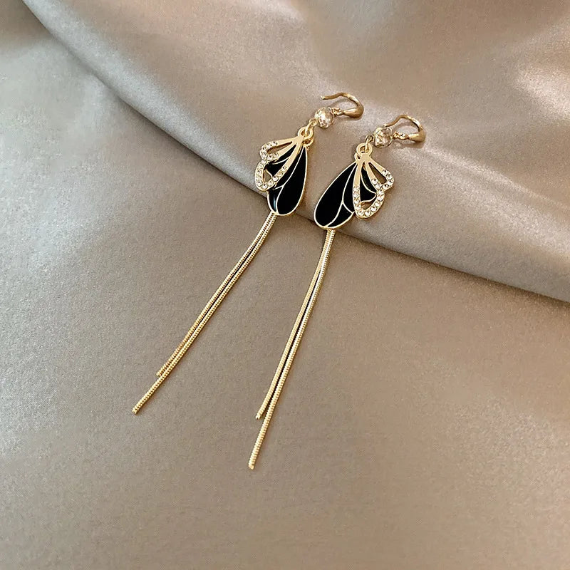 Koreanische Ohrringe mit langen Quasten in Goldoptik für Damen – modische Ohrringe mit Kristall-Schmetterling, Herz und Stern – eleganter Partyschmuck