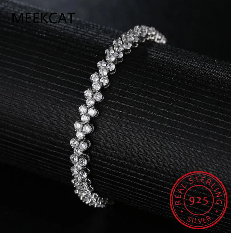 100% Solid Silver 925 Lab Diamonds Simulated Moissanite Bracelets for Women Girls Wedding Cocktail Party Fine Jewelry