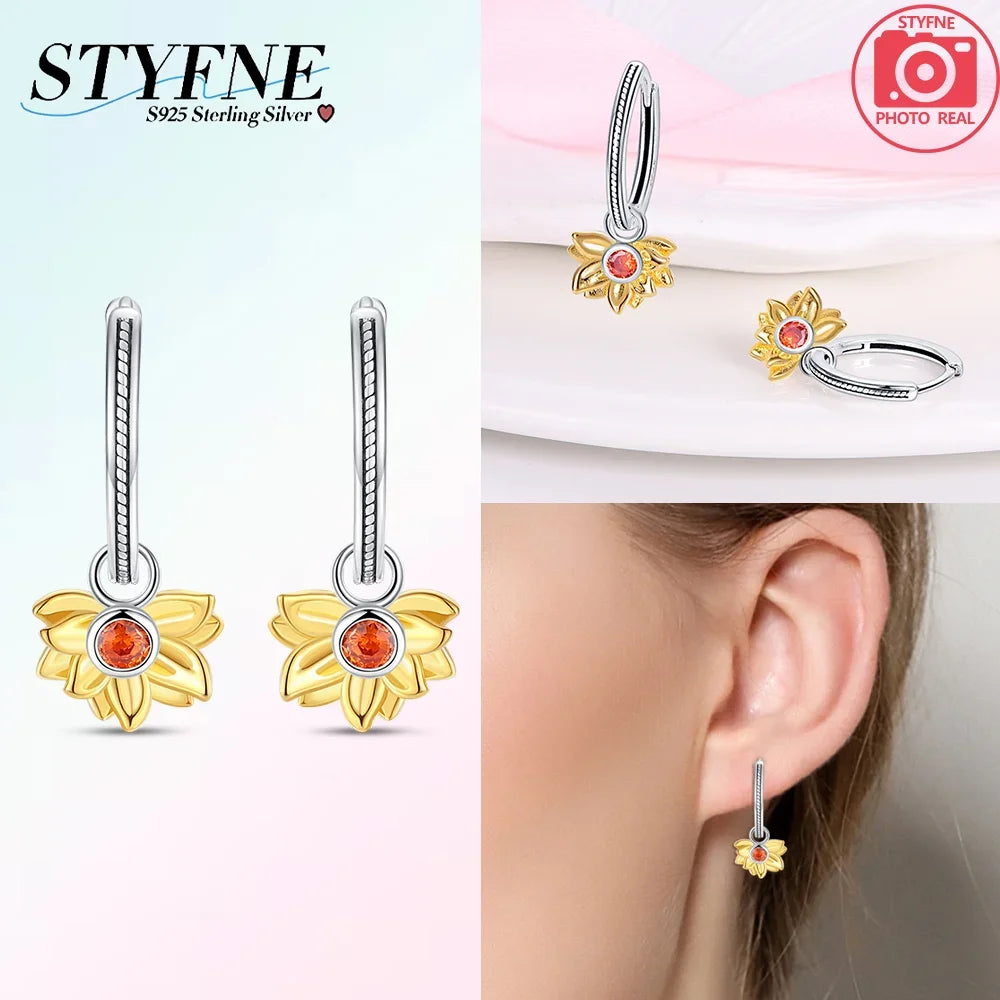 Earrings Woman 925 Silver Cherry Pear Apple Butterfly Sunflower Hoop Earrings for Women Engagement Birthday Fine Jewelry Gift