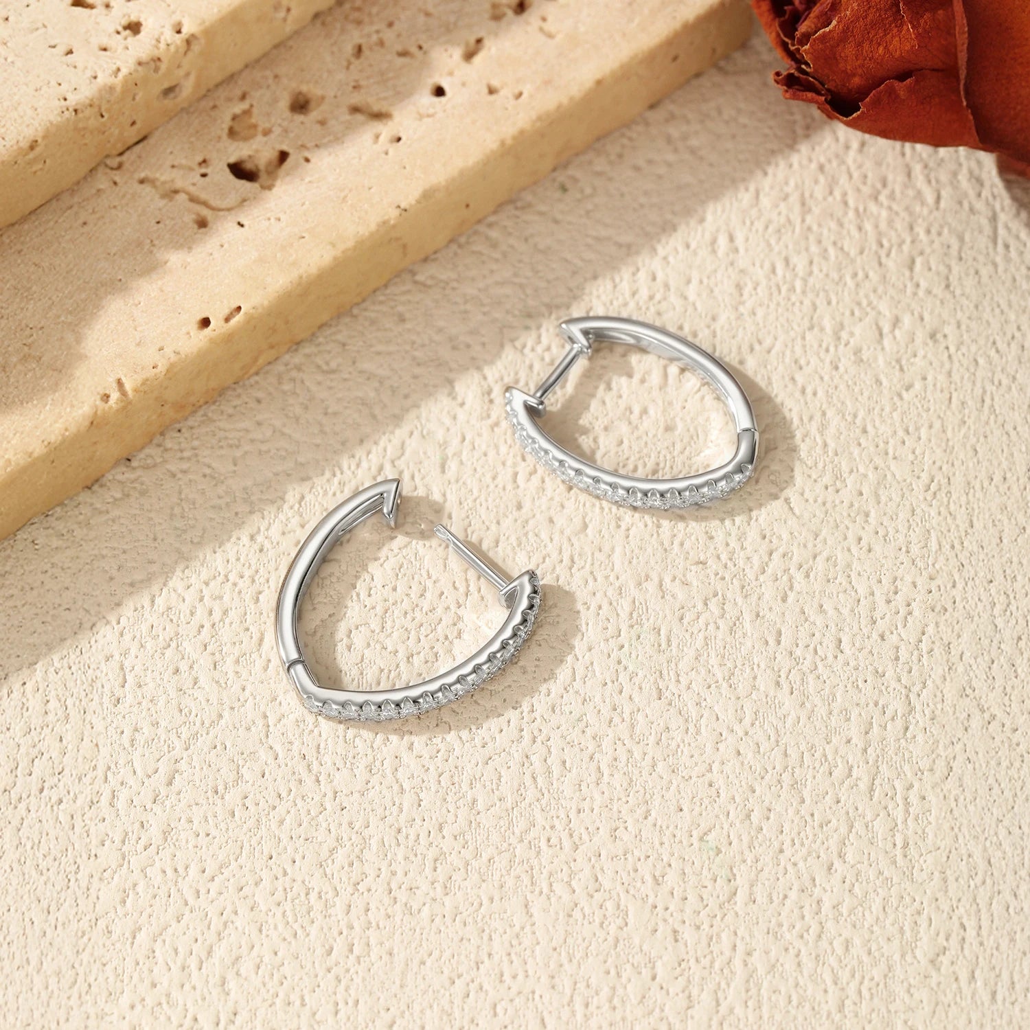 MODIAN D Color Moissanite 925 Sterling Silver Geometric Stackable Fashion Thin Hoop Earring For Women Dating Fine Jewelry